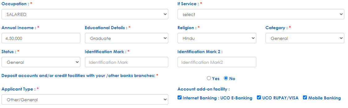 UCO Bank Account Opening Facilities