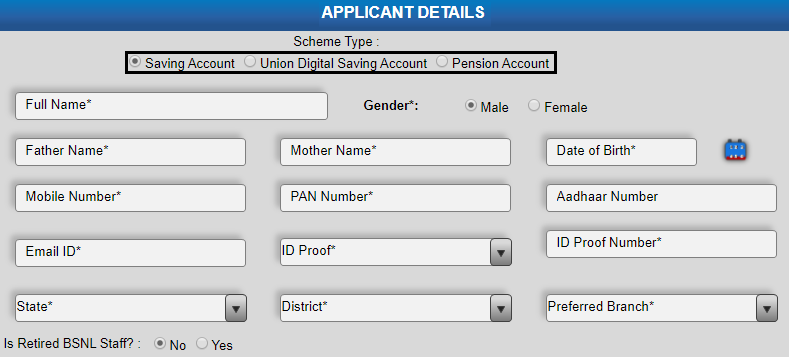 Union Bank Application Form